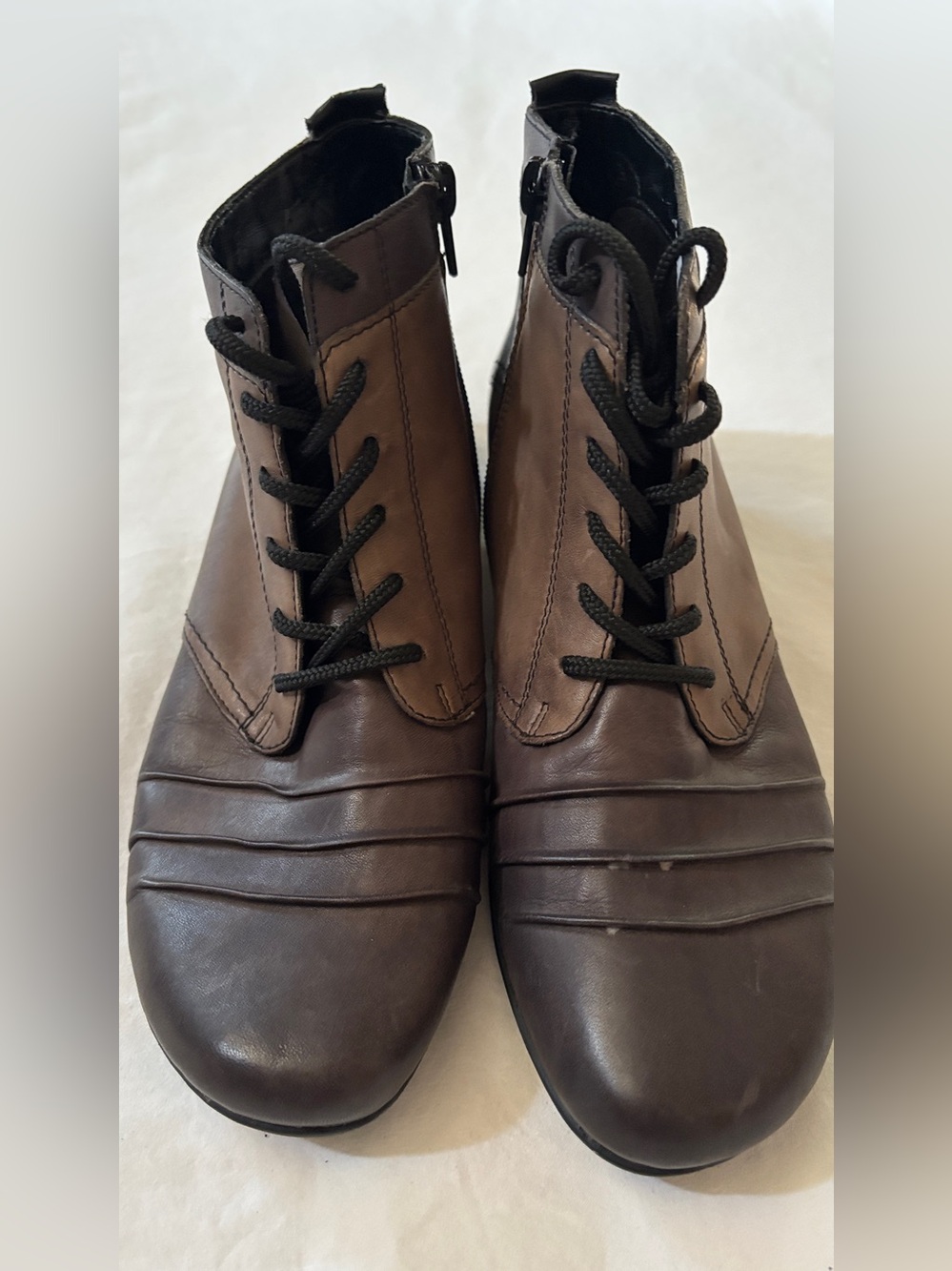 Remonte Women’s Brown Leather Lace Up Ankle Boots EU 39 Side Zip Low Heel